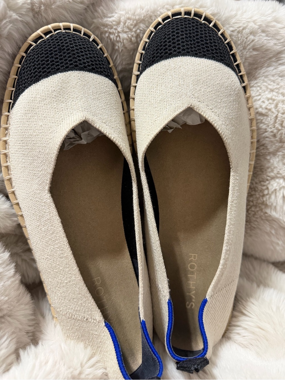 Rothys The Espadrille Ivory Black Cap Toe Knit Slip On Flats Womens 10.5 - Picture 2 of 8